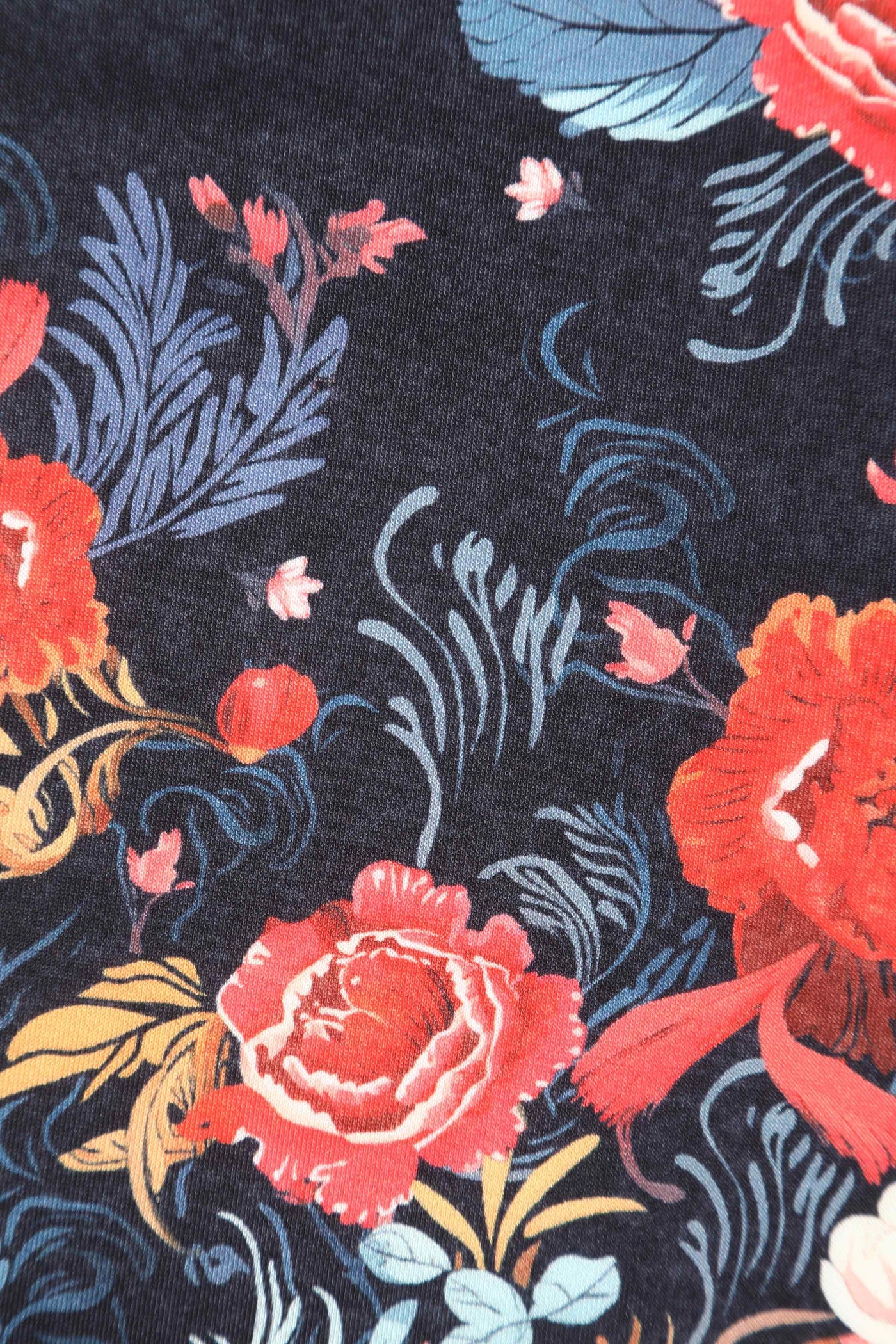 Close up view of Black Tapestry Floral Swing Dress