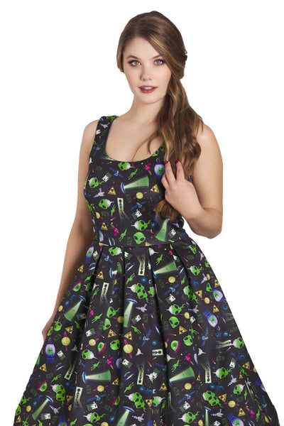 Model photo of Black UFO & Alien Swing Dress