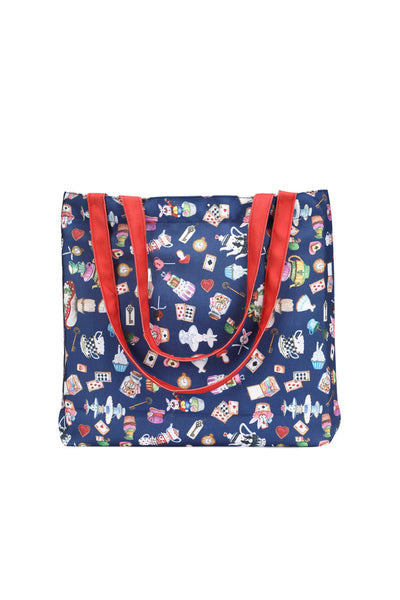 Blue Alice In Wonderland Print Canvas Tote Bag