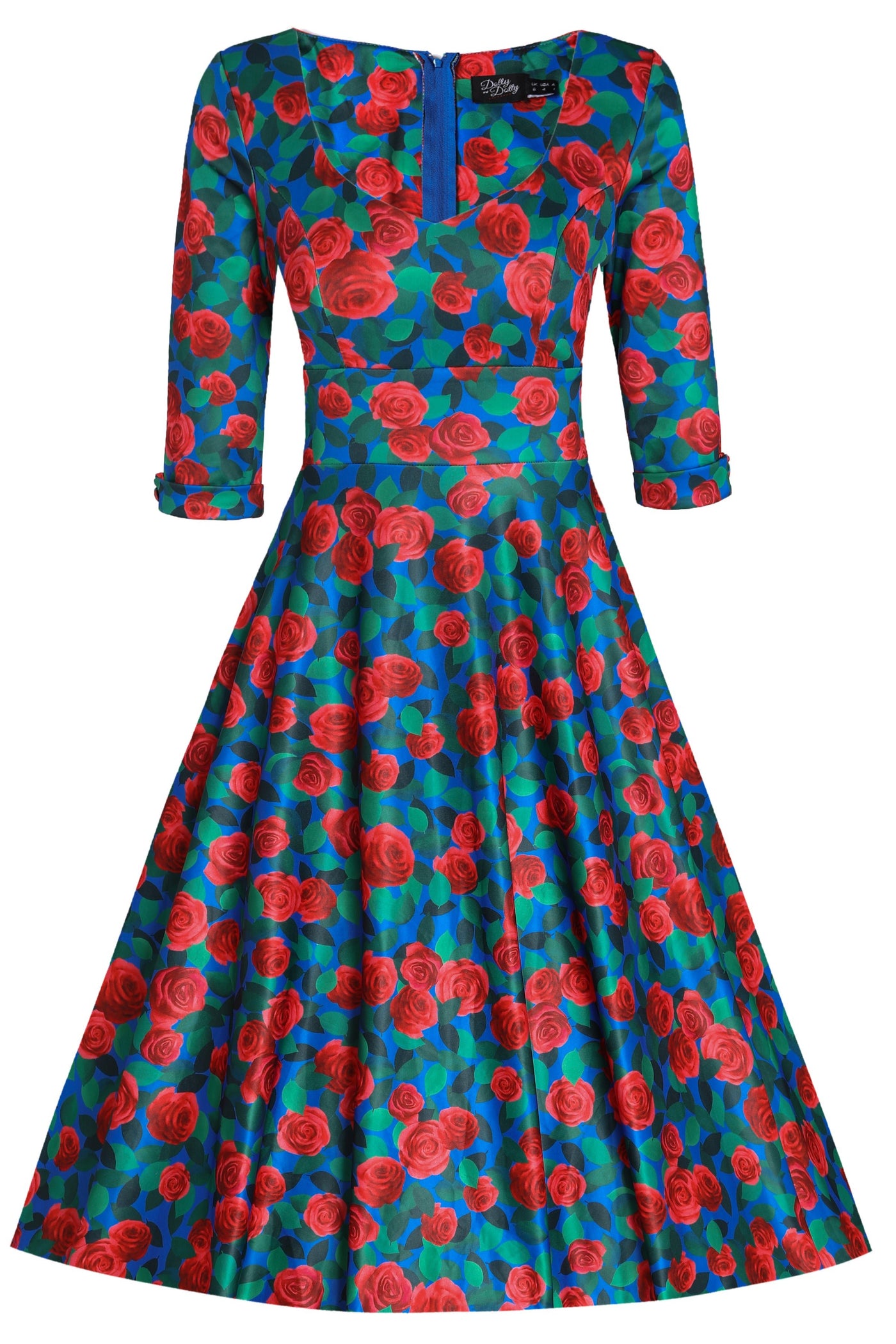 Scarlette Blue & Red Rose Dress