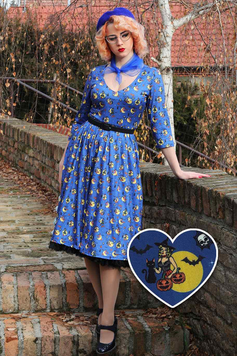 Billie Blue Pinup Witch Long Sleeved Dress 8