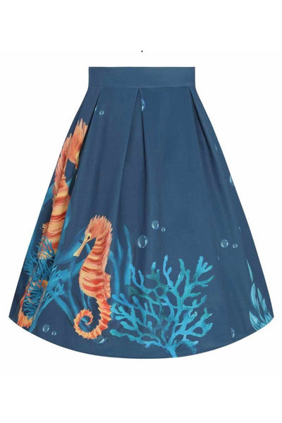 Carolyn Blue Seahorse Box Pleated Skirt