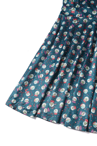 Close up view of Blue Snow Globe Long Sleeved Dress