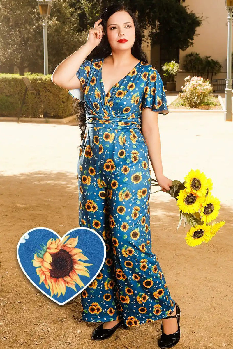 A model wearing a Blue Sunflower Jumpsuit