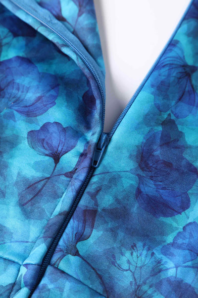 Close up view of Blue Watercolour Floral Midi Dress