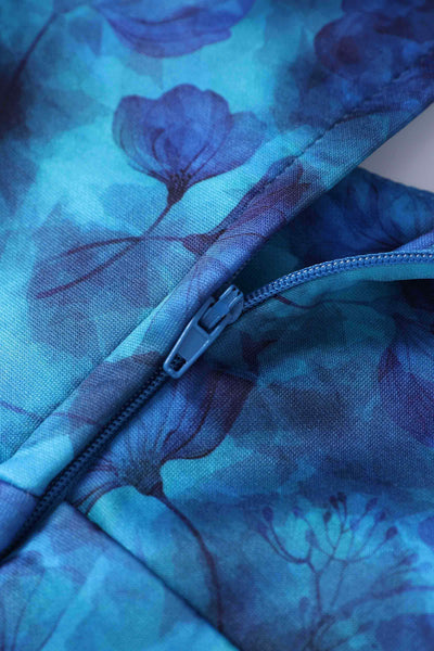 Close up view of Blue Watercolour Floral Midi Dress