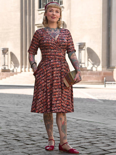 book print wrap dress with pockets