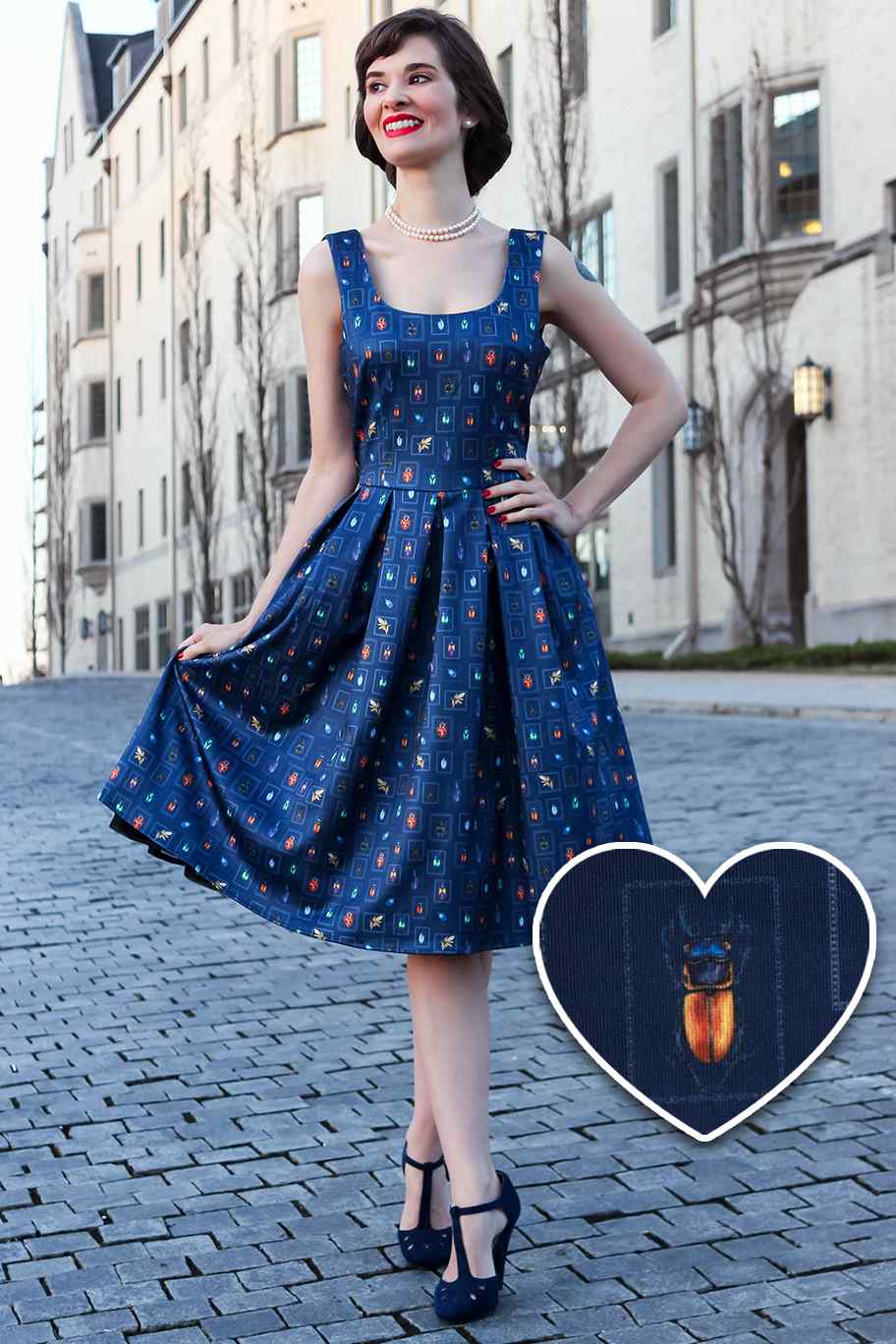  Navy Blue Bug Swing Dress