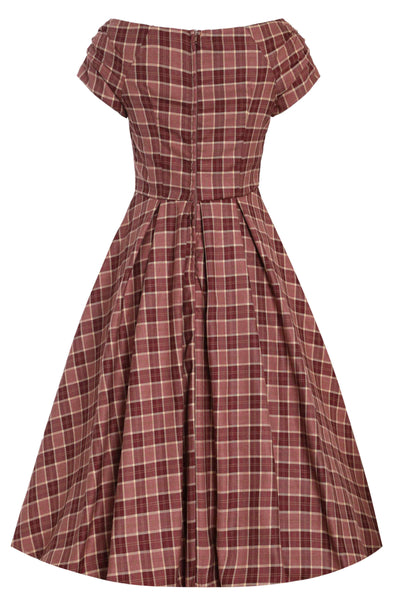 Lily Burgundy Tartan Off Shoulder Swing Dress