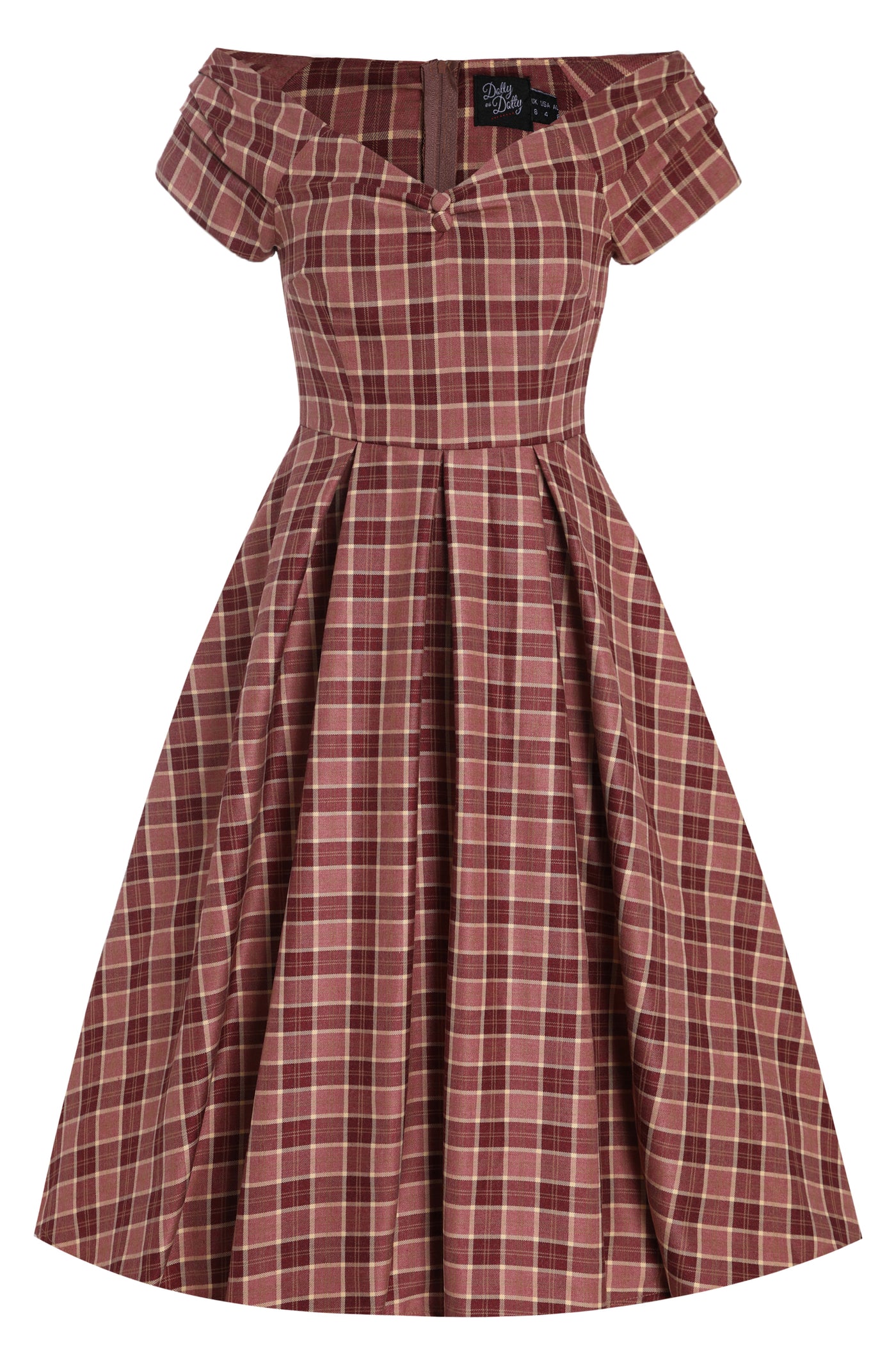 Burgundy Tartan Off Shoulder Swing Dress