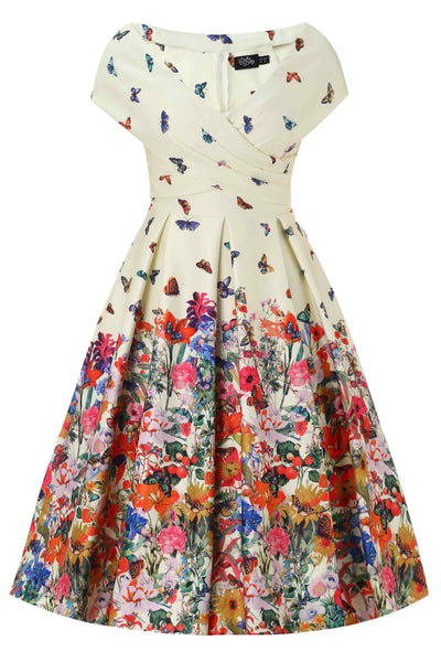 Front view of Butterfly Garden Off Shoulder Dress