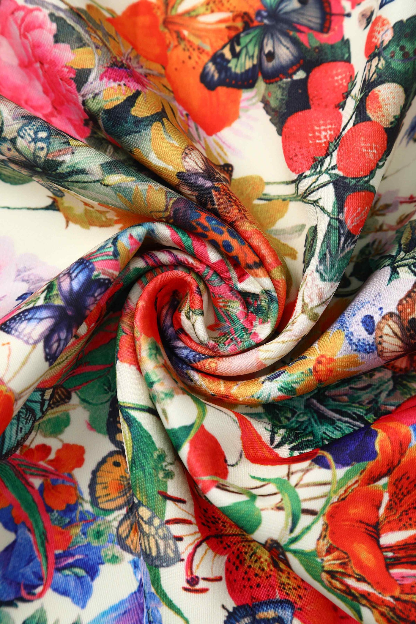 Close up view of Butterfly Garden Off Shoulder Dress