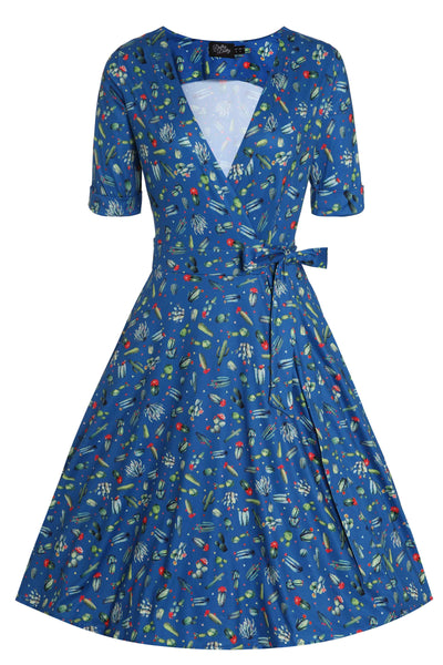 Front view of Cactus Blue Wrap Dress