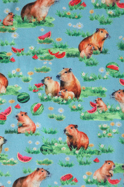 Close up View of Capybara Blue Wrap Dress