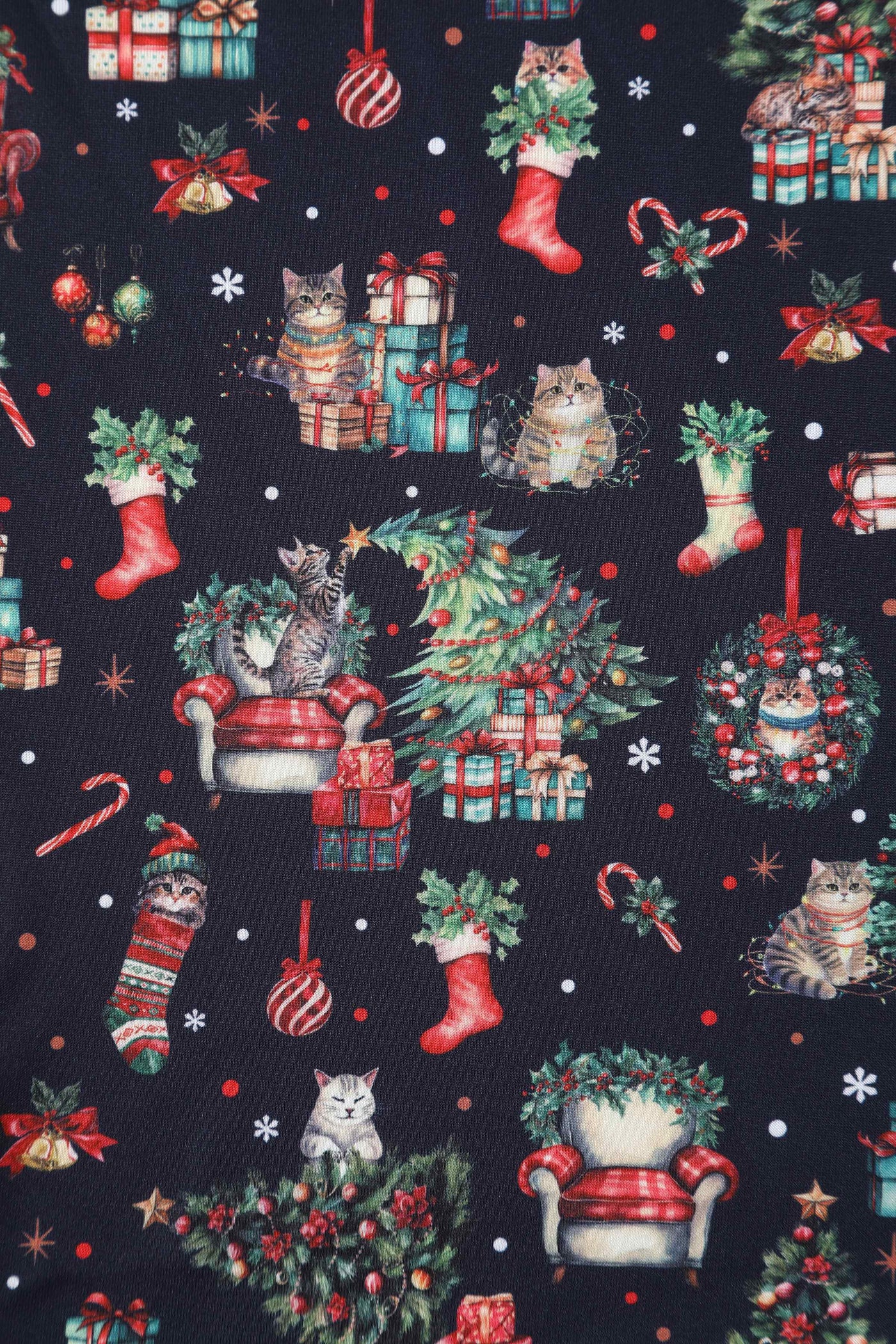 Close up view of Cats At Christmas Circle Dress