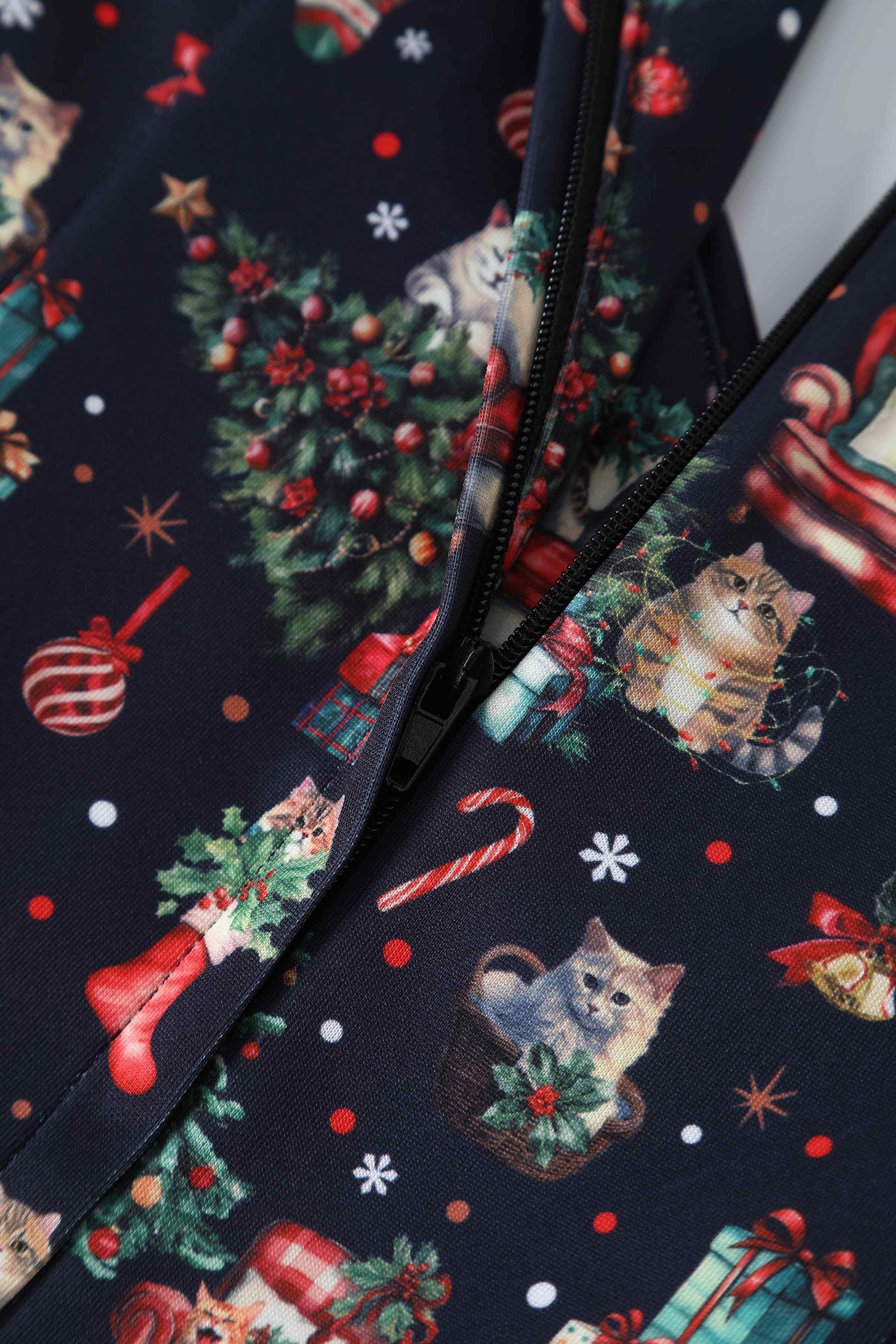 Close up view of Cats At Christmas Circle Dress