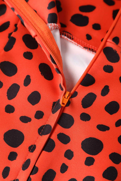 Close up View of Cheetah Print Off Shoulder Pencil Dress in Orange