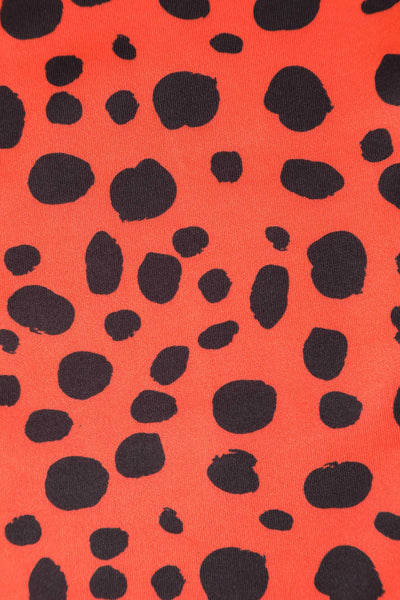 Close up View of Cheetah Print Off Shoulder Pencil Dress in Orange