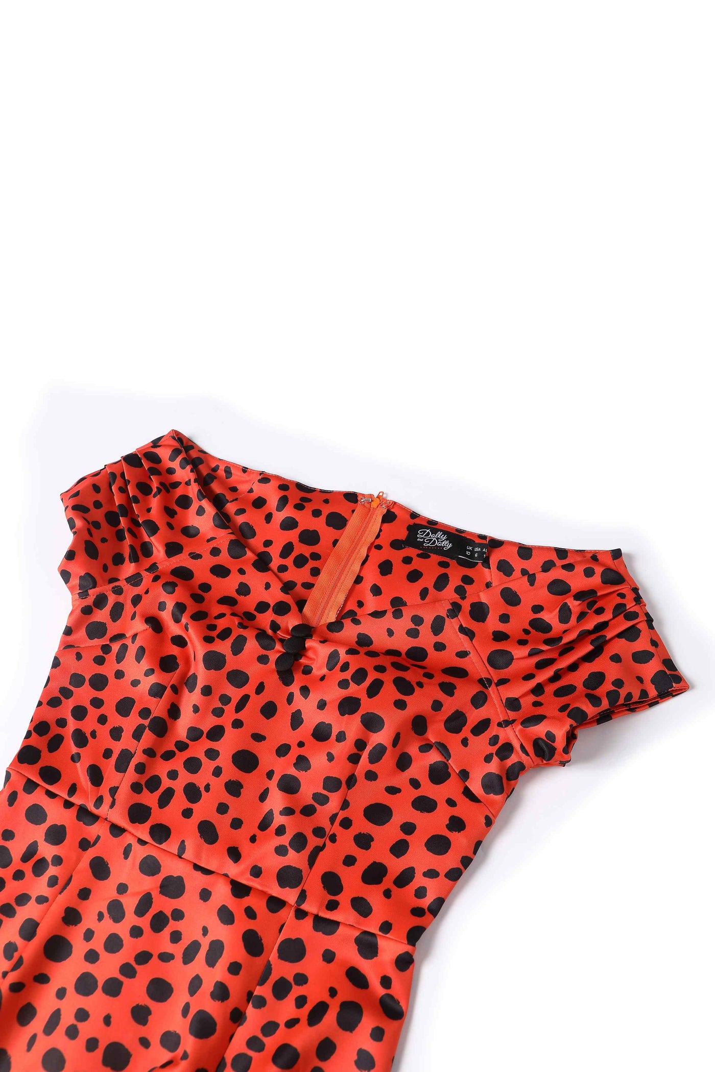 Close up View of Cheetah Print Off Shoulder Pencil Dress in Orange