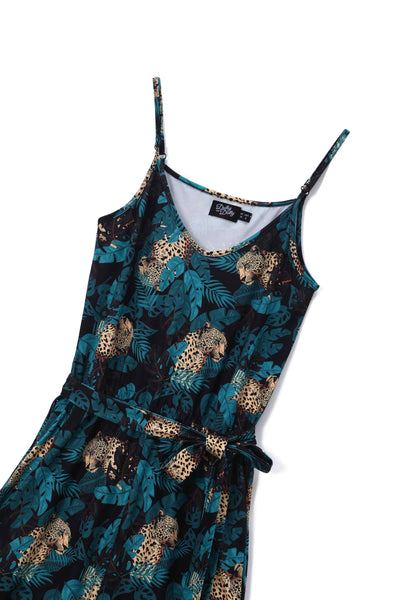 Close up view Cheetah Print Strappy Jumpsuit