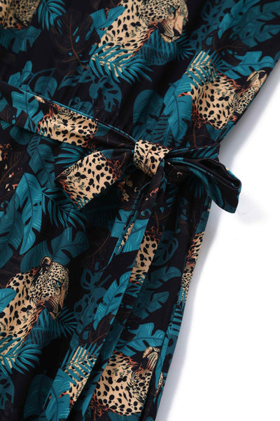 Close up view Cheetah Print Strappy Jumpsuit