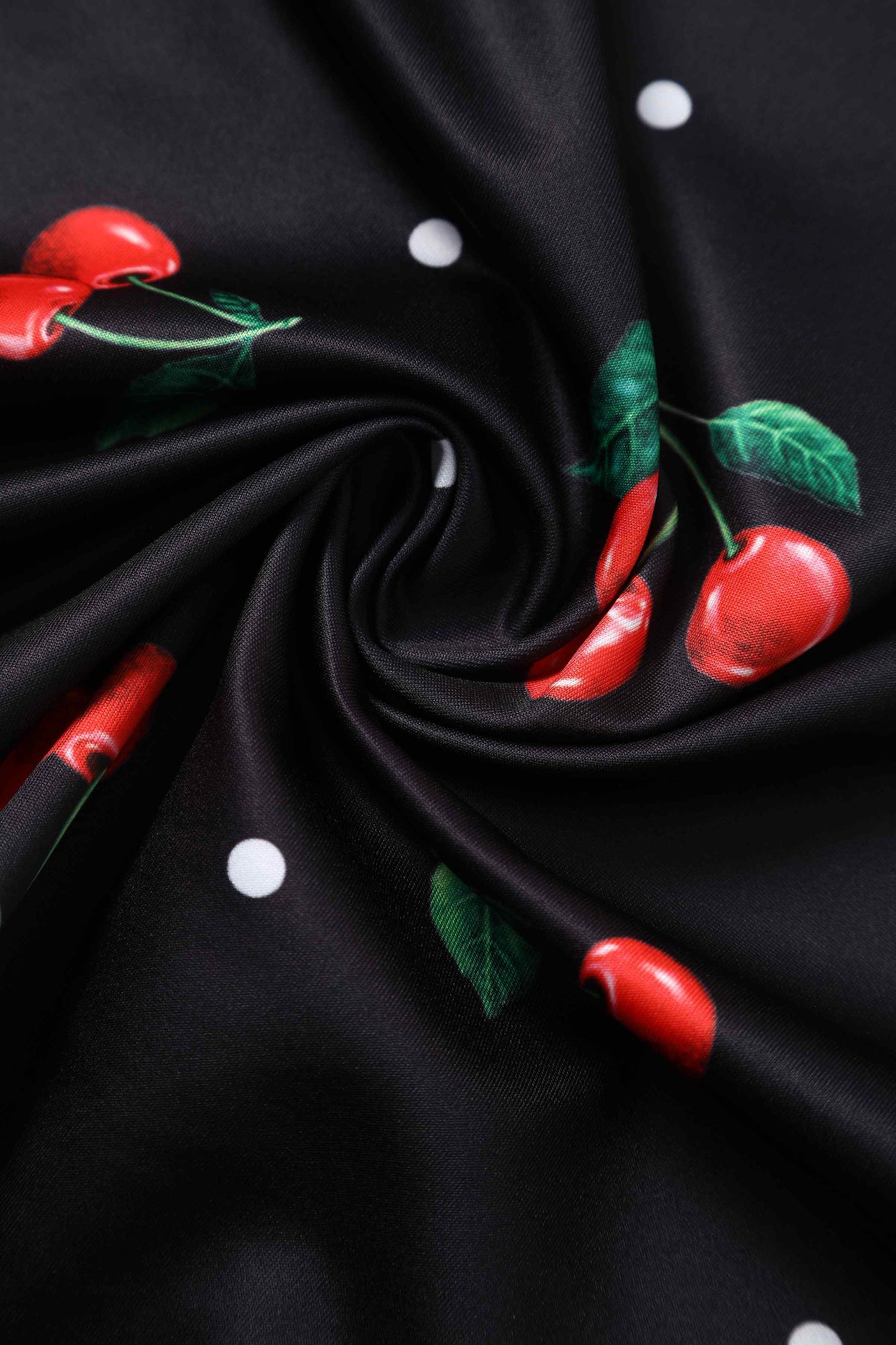 Close up view of Cherry Off Shoulder Dress In Black