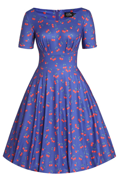 Front view of Blue Cherry Flared Dress