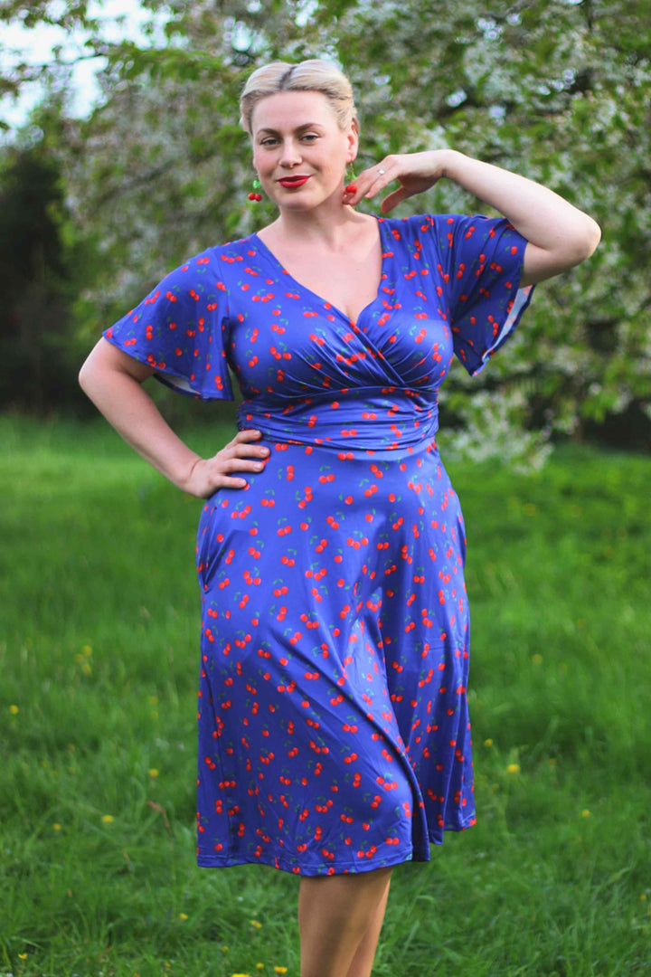 Donna Navy Blue Tea Dress in Cherry Fruit Print 8