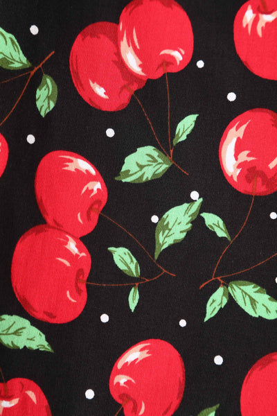 Close up view of Cherry Shirt Dress in Black