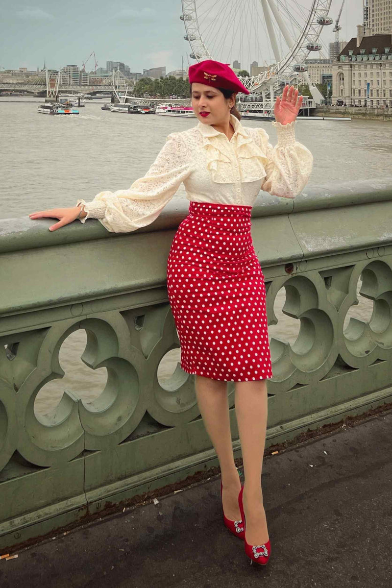 Falda Red Polka Print Chic Vintage Pencil Skirt