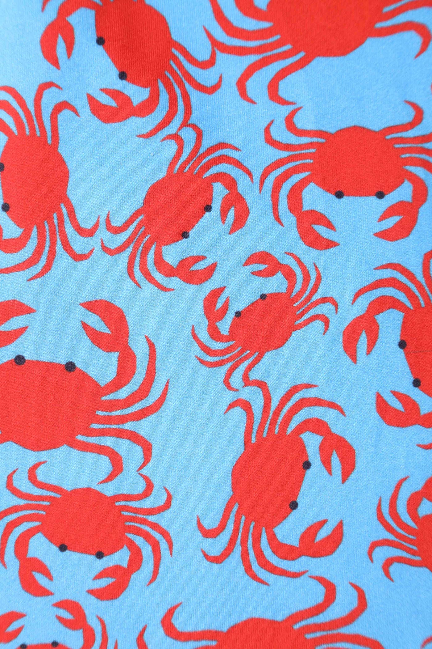 Close up view of Crab Print Sleeved Dress in Blue