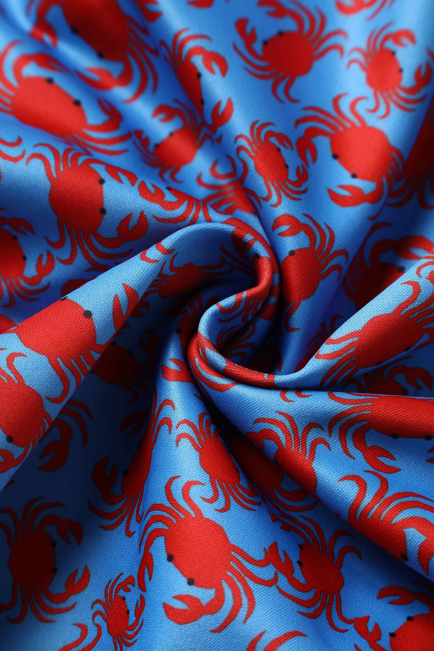 Close up View of Crab Print Swing Dress in blue