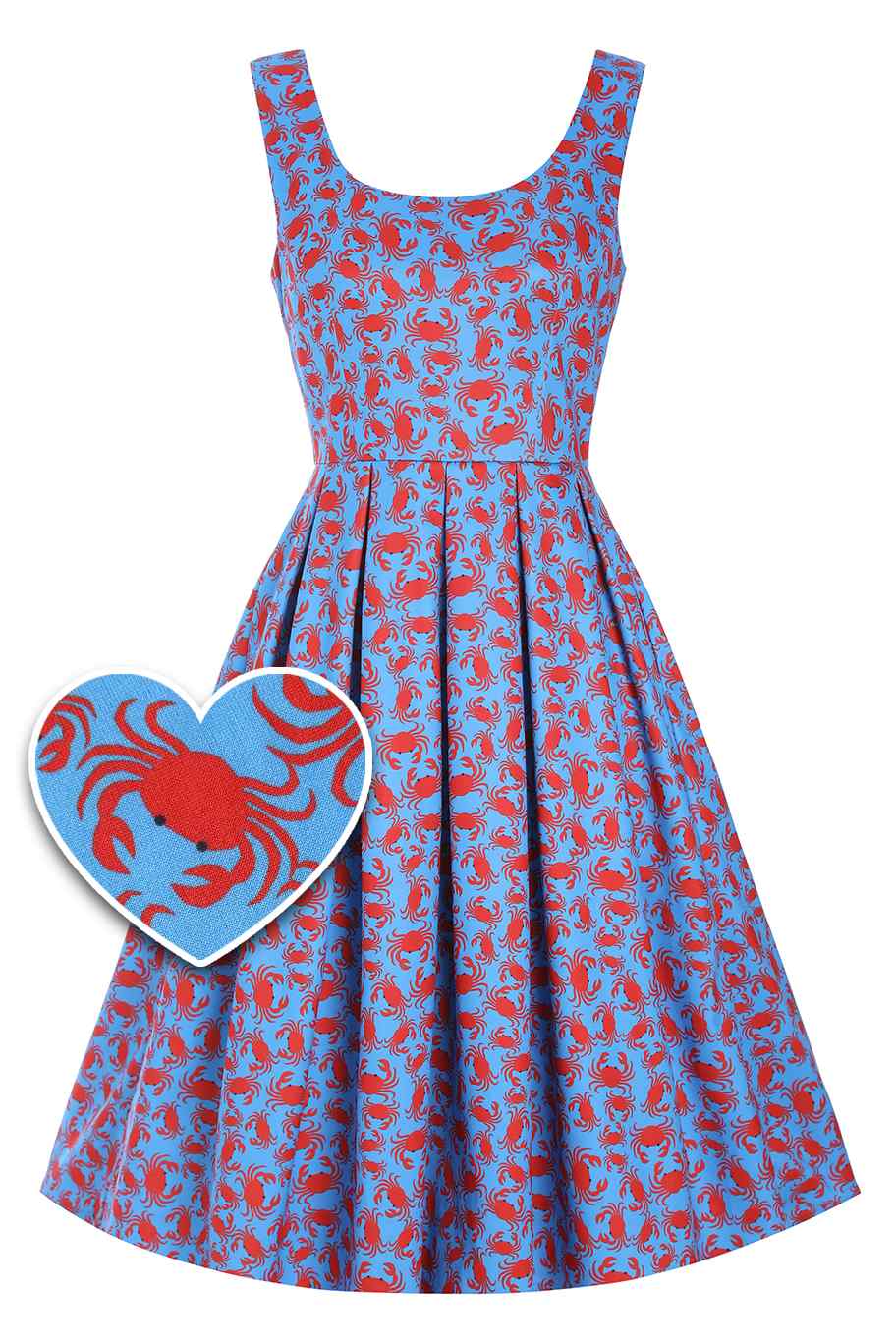 Front view of Crab Print Swing Dress