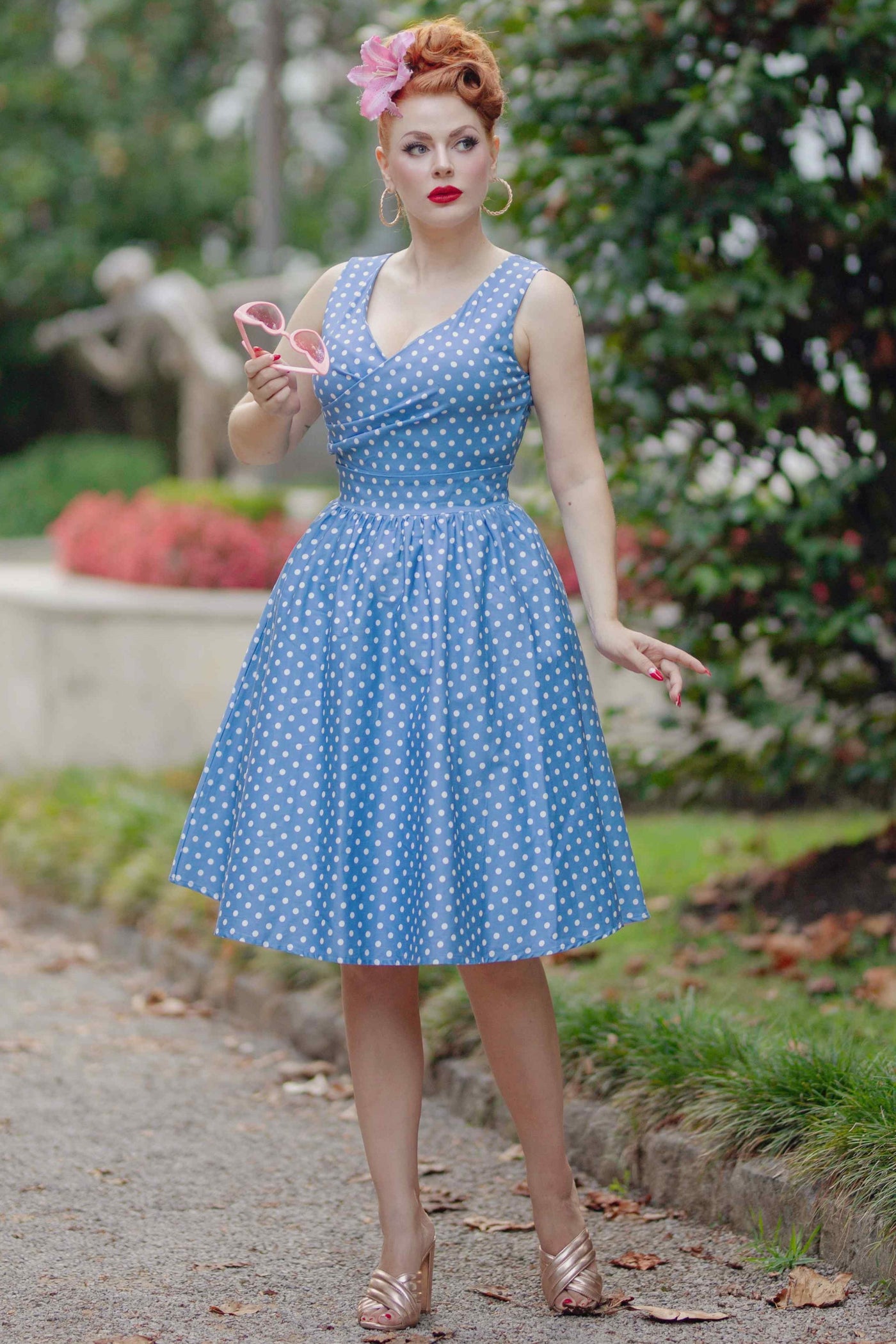 Polka dot dress blue and white hotsell