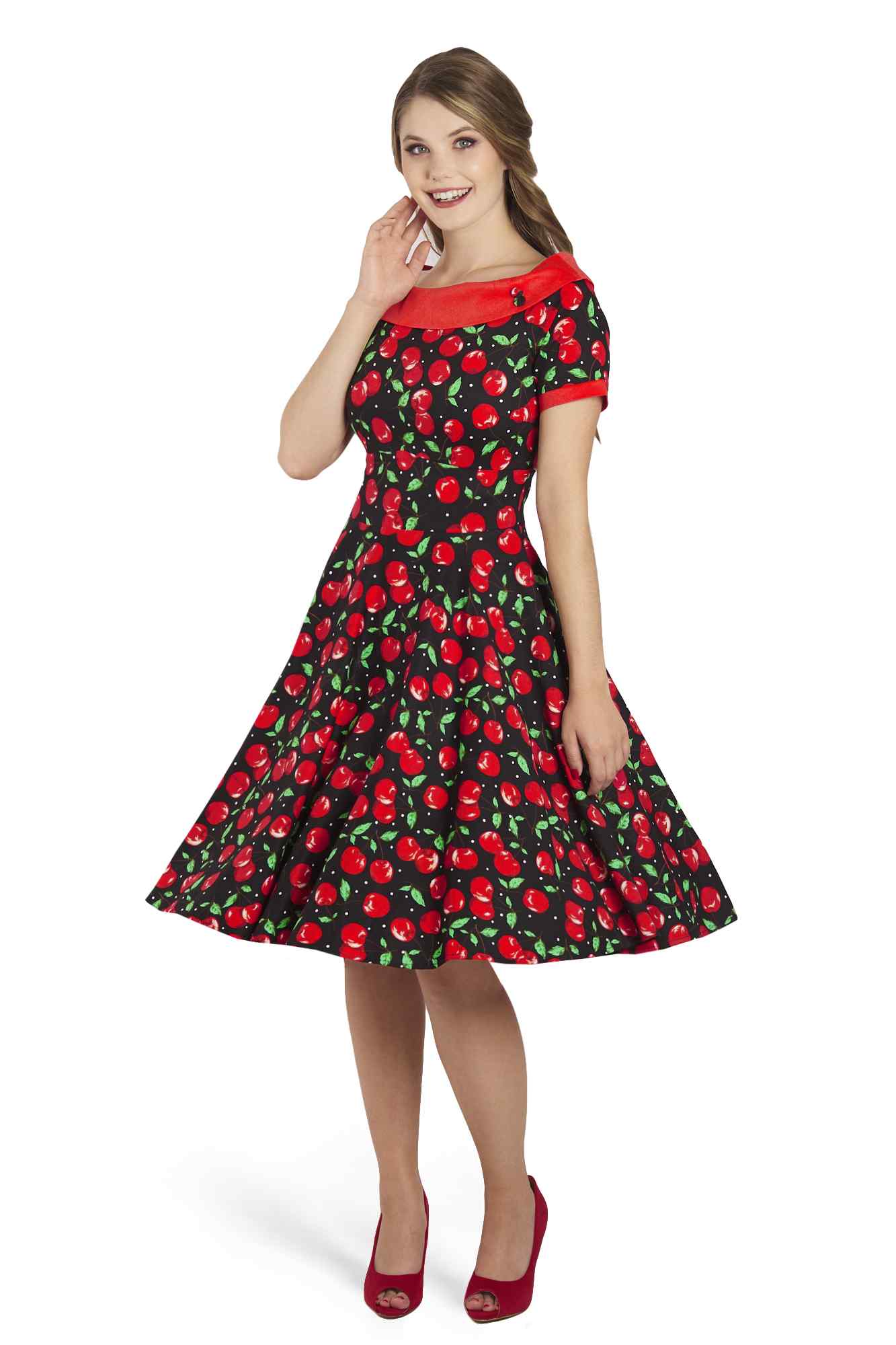 Model photo of Cute Cherry Swing Dress