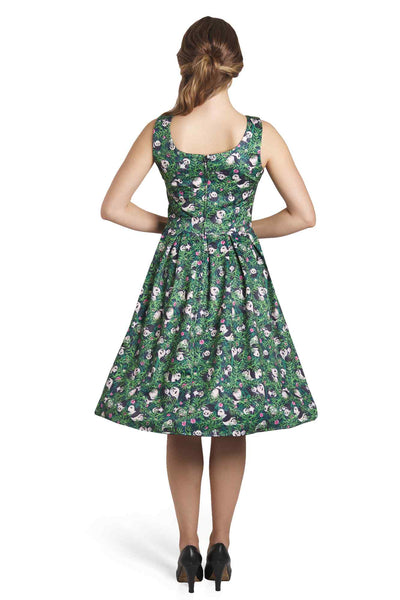 Model wearing Panda & Bamboo Forest Print Swing Dress