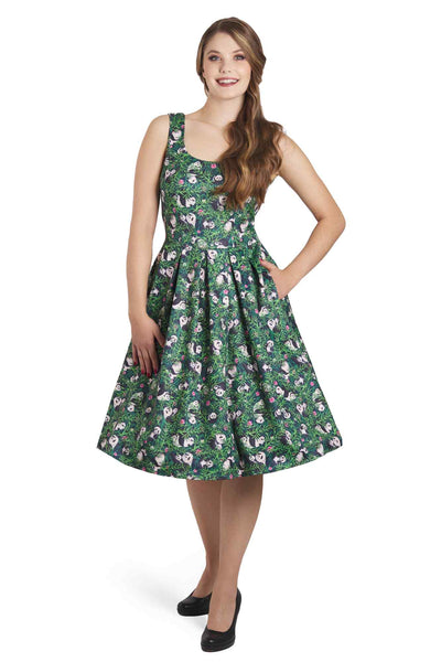 Model wearing Panda & Bamboo Forest Print Swing Dress