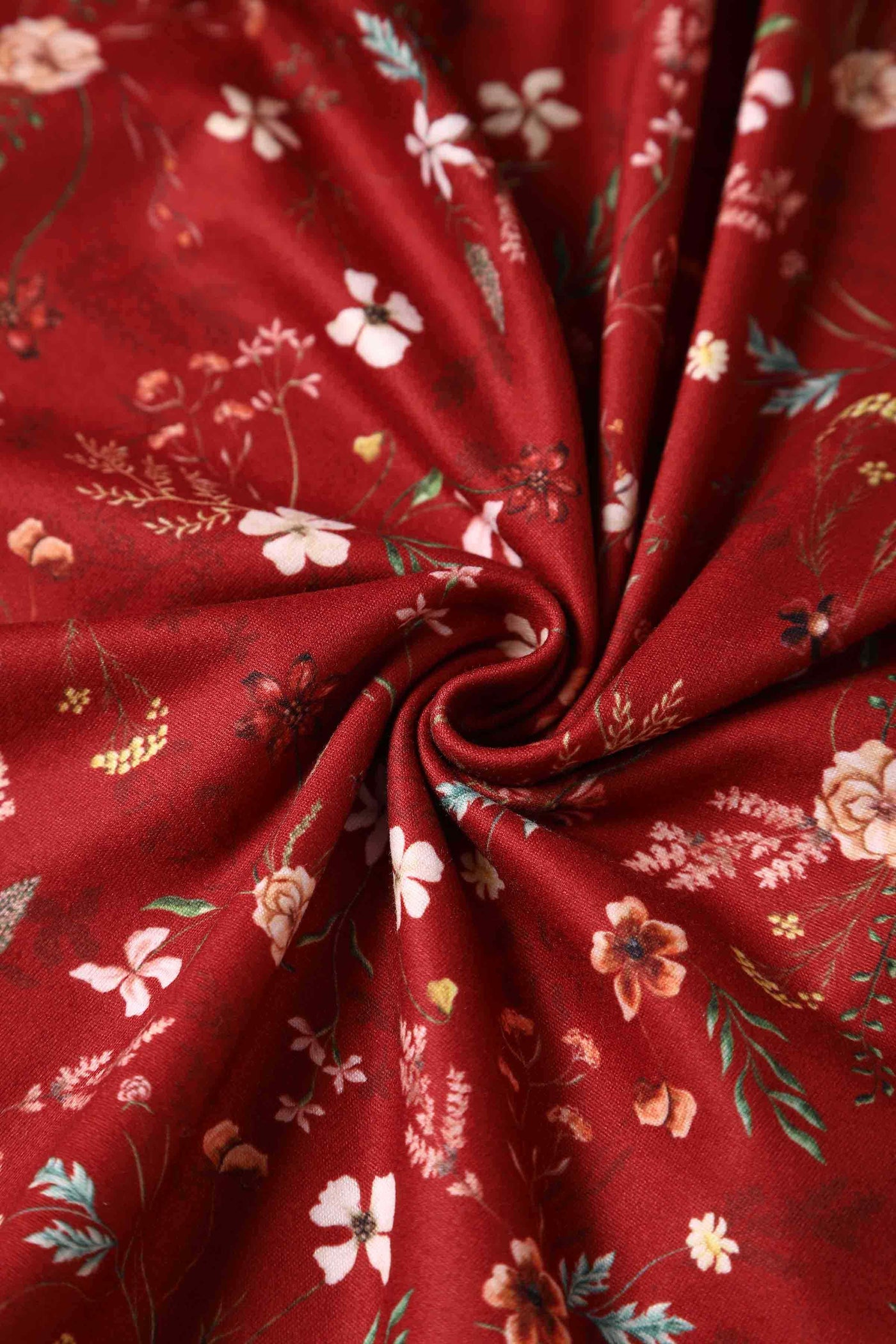 Close up view of Dainty Floral Tea Dress in Burgundy