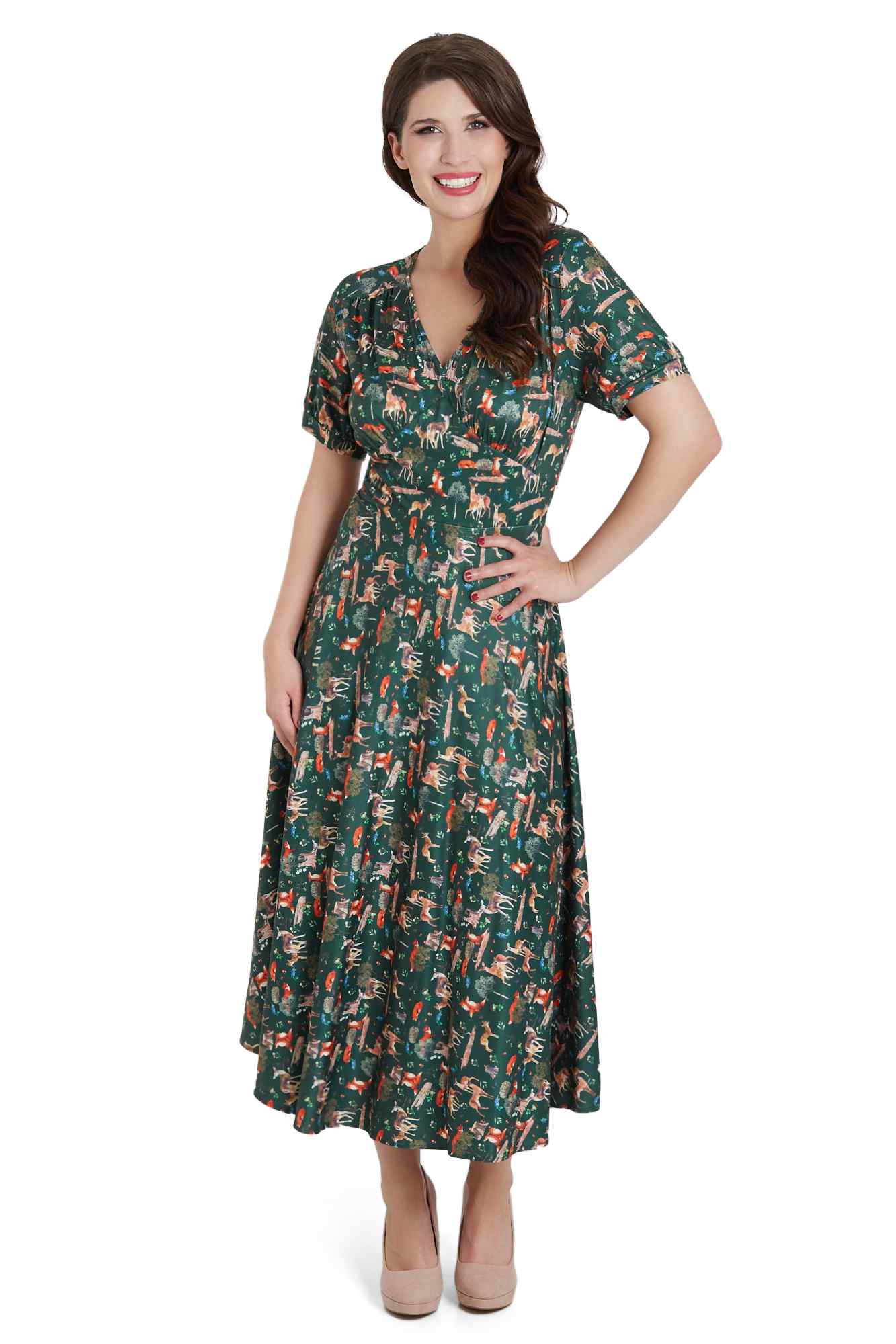 Dark Green Woodland Sleeved Dress