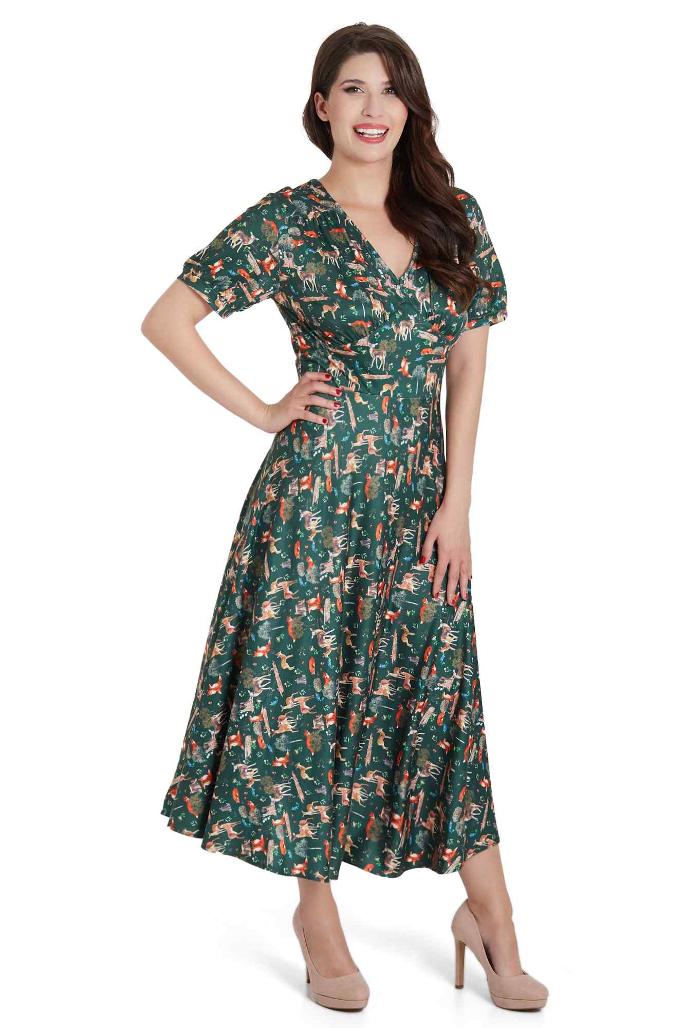 Dark Green Woodland Sleeved Dress