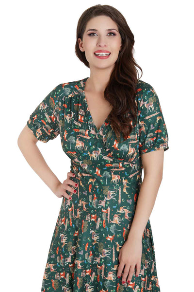 Dark Green Woodland Sleeved Dress