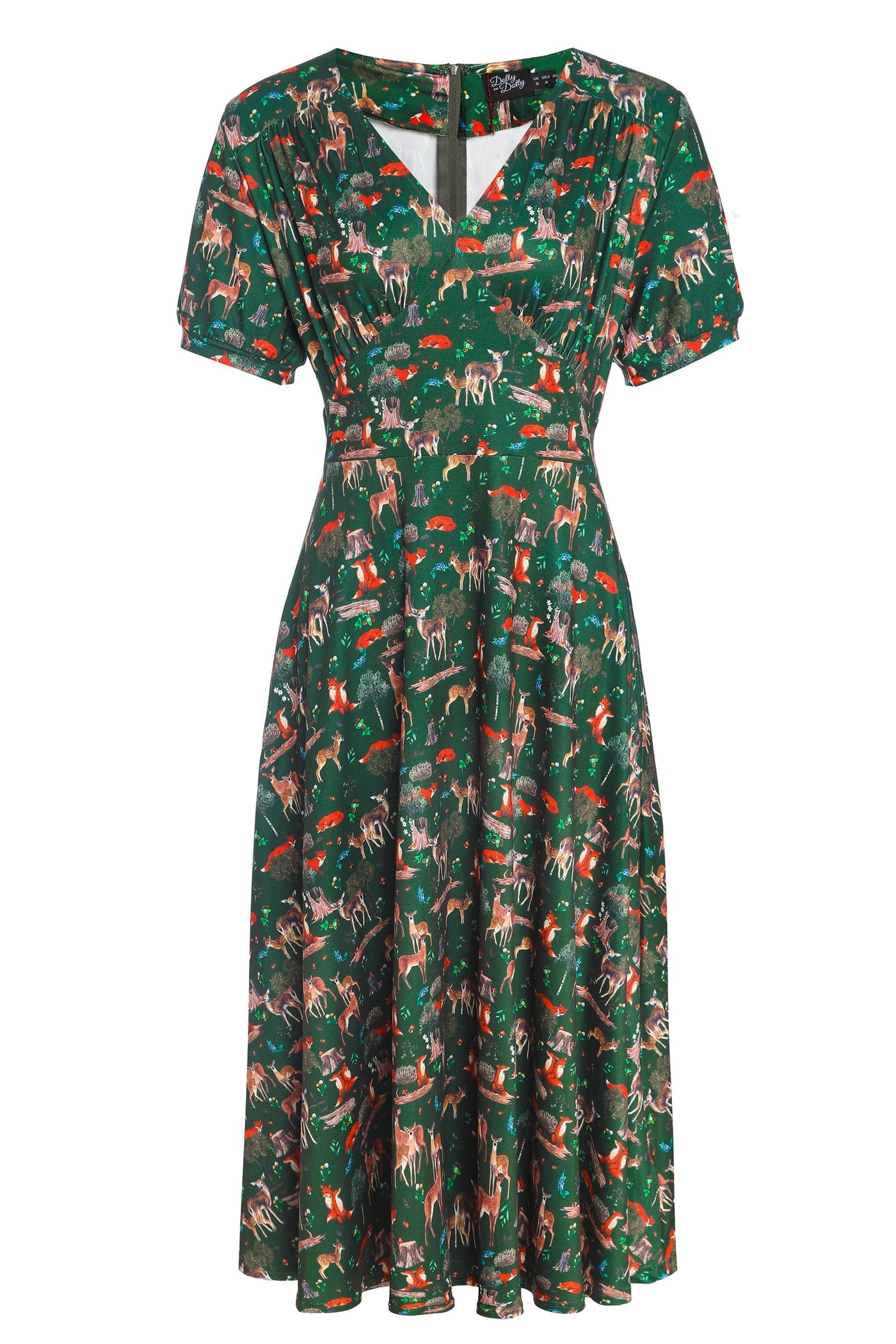 Front view of Dark Green Woodland Sleeved Dress