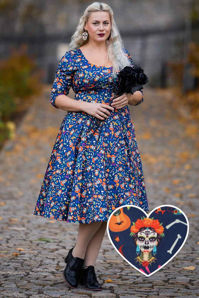 A lady wearing a Day Of The Dead Midi Dress