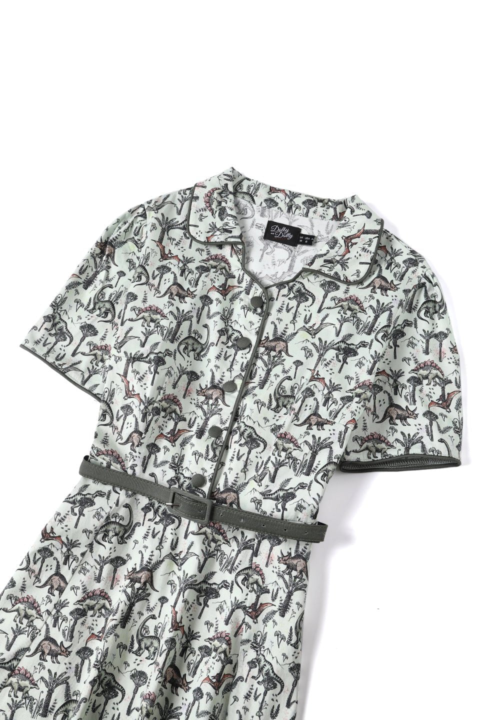 Close up view of Dinosaur Forest Shirt Dress