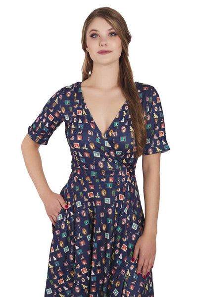 Model photo of Dog Picture Frame Wrap Dress