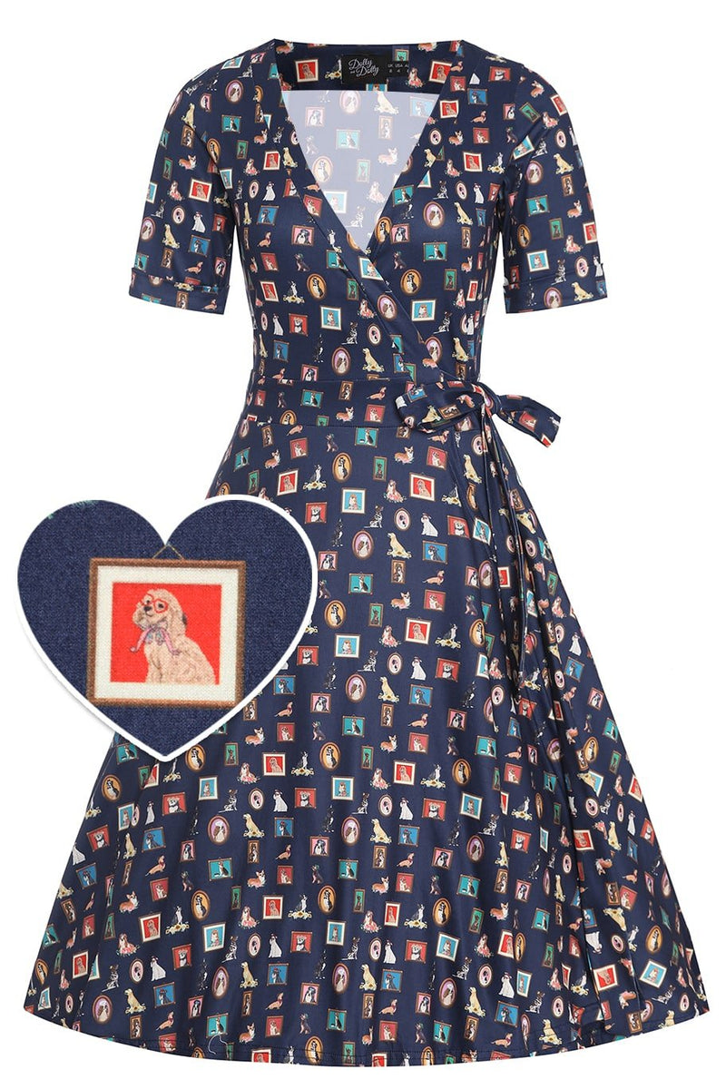 Front view of Dog Picture Frame Wrap Dress