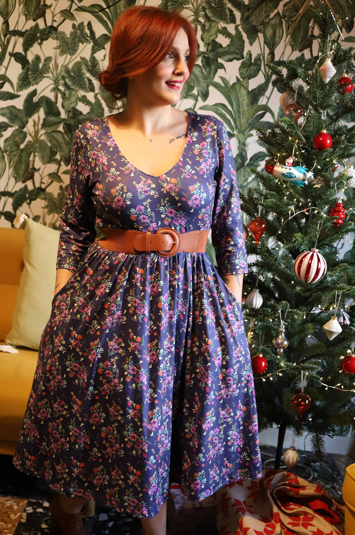 Purple Dragonfly & Floral Long Sleeved Dress