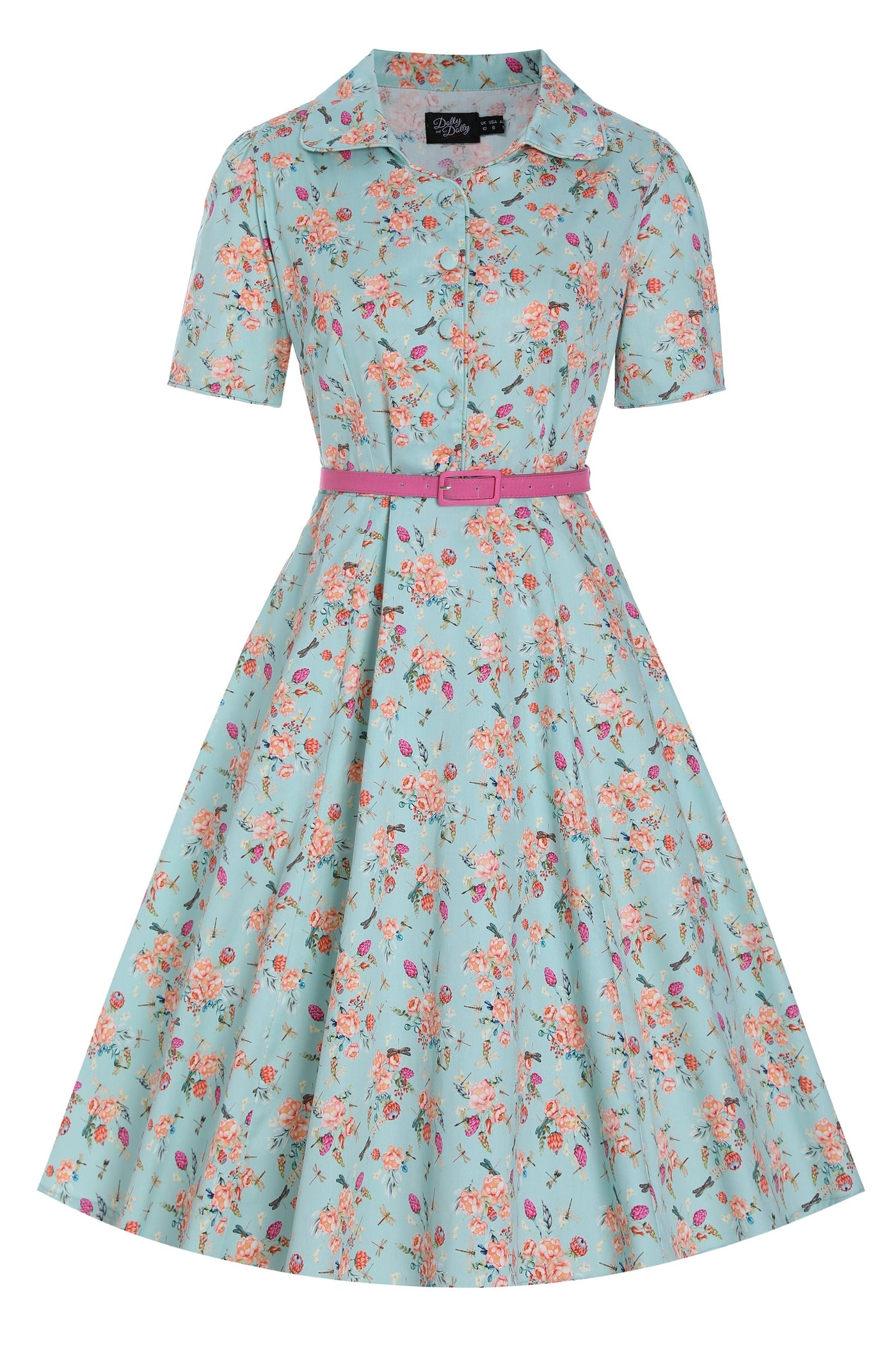 Front view of Mint Green Floral Shirt Dress