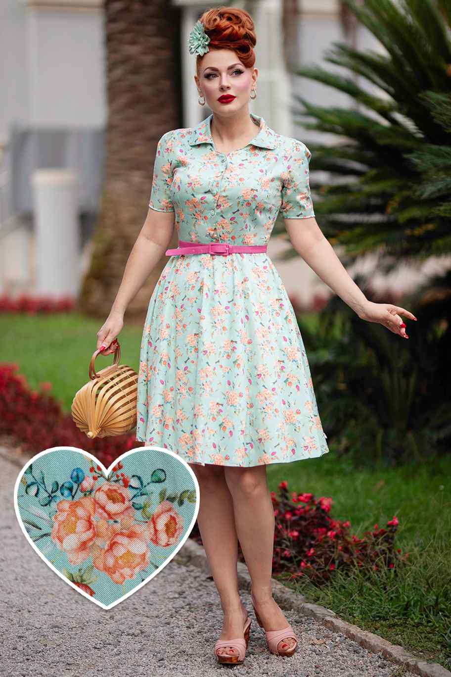 A model wearing a Mint Green Floral Shirt Dress