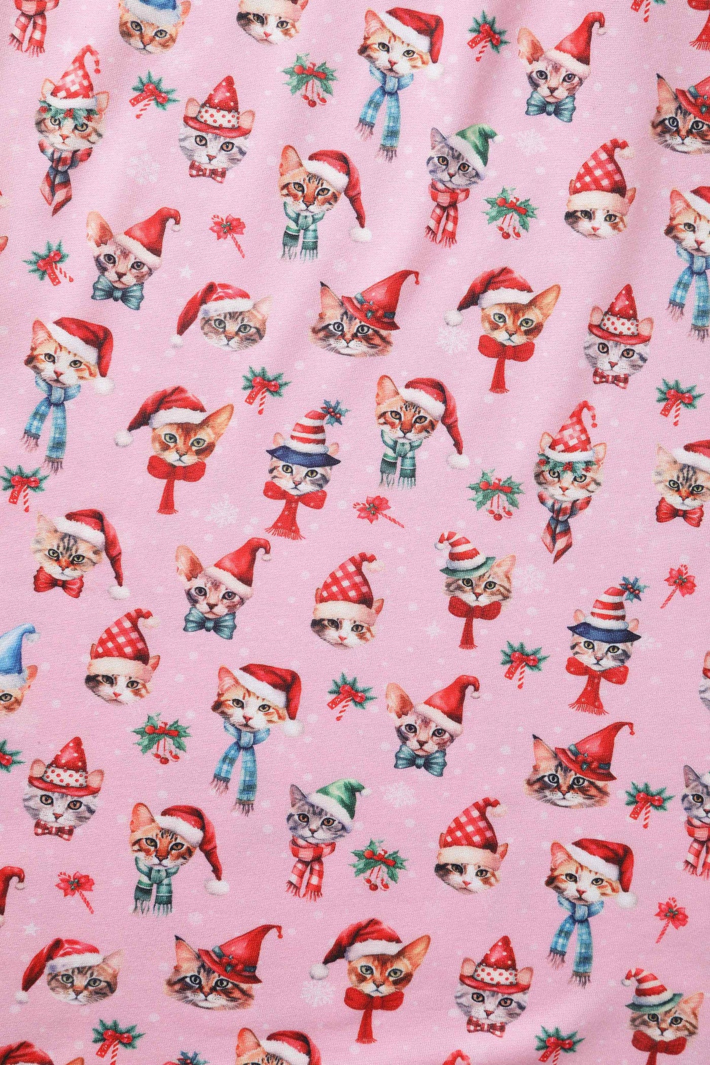 Close up view of Pink Christmas Cat Flared Dress